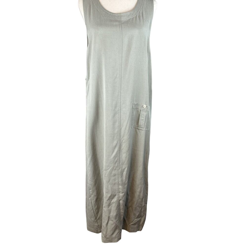 Talbots Vintage 90s Minimalist Jumper Sleeveless Dress Size M Khaki 100% Tencel - Picture 1 of 9